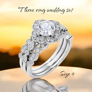Wedding Set-Engagement 1.75 Carat Round Cut Moissanite Trio Set - Vintage Style